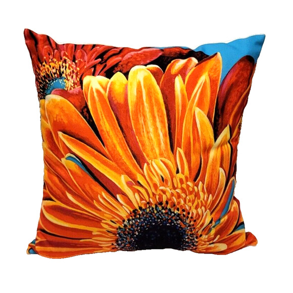 Vibrant Carolee Vitaletti Sunflower Decorative Pillow 16x16 Orange Yellow White - Picture 7 of 7